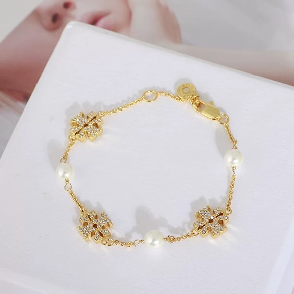 Tory Burch Gold Gemstones and Pearl Bracelet - Picture 7 of 10